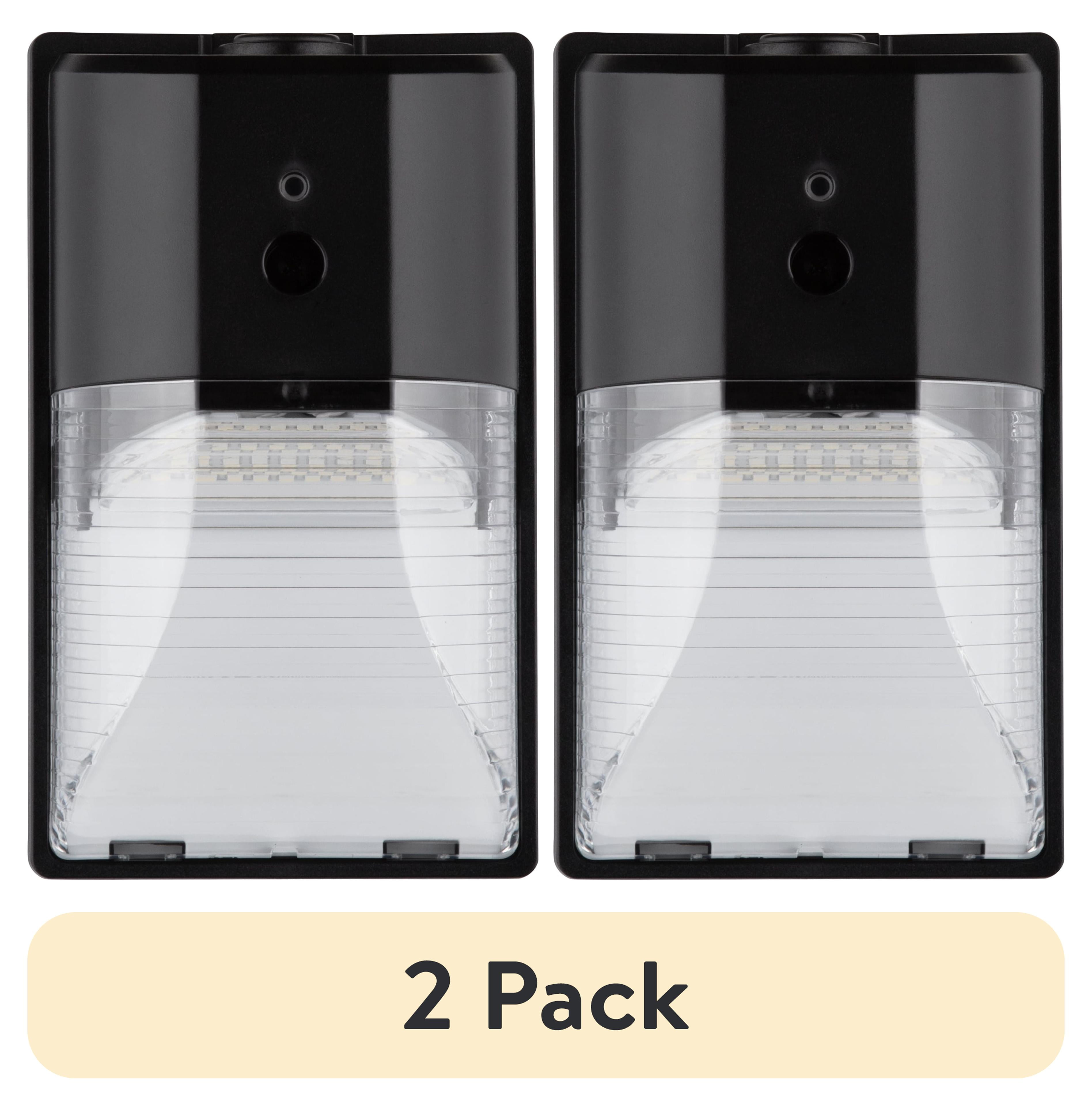 (2 pack) Hyper Tough Direct Wire Pack Light with Clear Lens Cover, Dusk to Dawn, Black, 2000 Lumens, 120V