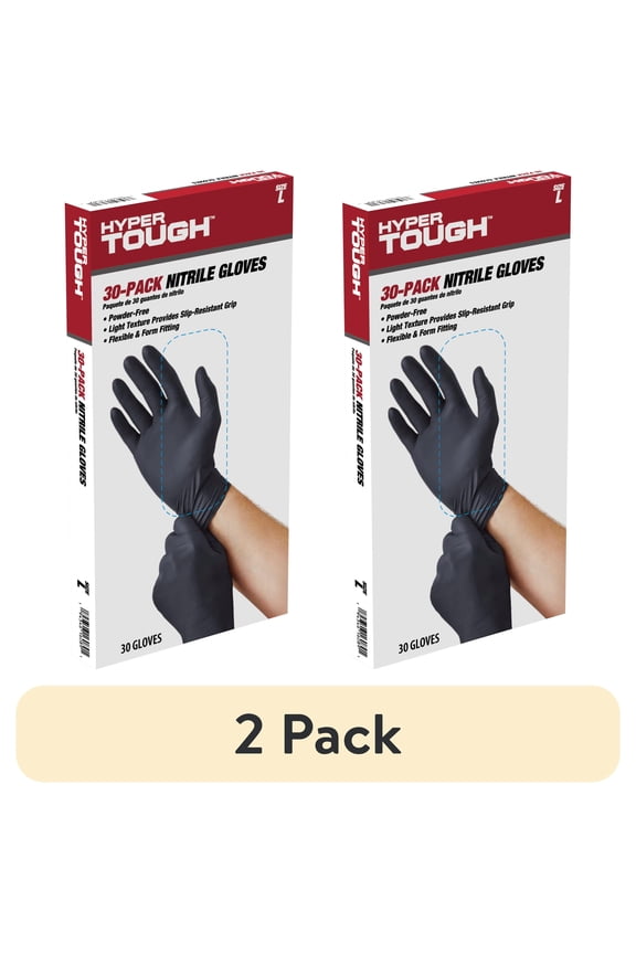 (2 pack) Hyper Tough Disposable Nitrile Gloves, 30CT, Size Large, One Size Fits Most
