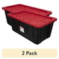 thumbnail interactive-video image 1 of (2 pack) Hyper Tough 40 Gallon Extra Large Storage Bin with Snap Lid, Black and Red, Heavy Duty Plastic Storage Container, 1 of 15