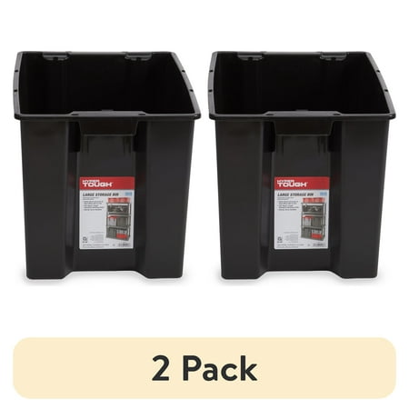 (2 pack) Hyper Tough Garage Plastic Storage Bin Large Nesting Stacking, Black