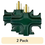 (2 pack) Hyper Tough Heavy Duty 3 Way Grounded Outlet Green Indoor Use Adapter, 15 Amps