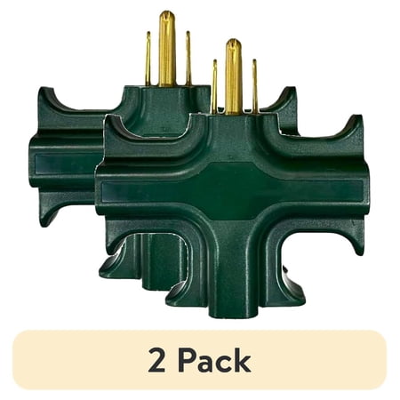 (2 pack) Hyper Tough Heavy Duty 3 Way Grounded Outlet Green Indoor Use Adapter, 15 Amps