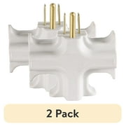(2 pack) Hyper Tough Heavy Duty 3 Way Grounded Outlet Adapter for Indoor Use, 15 Amps, White