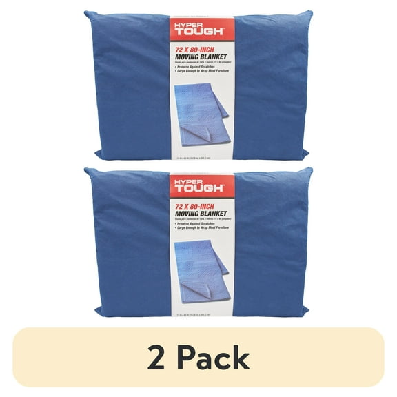 (2 pack) Hyper Tough Heavy-Duty Polyester Moving Blanket 72" x 80", Blue