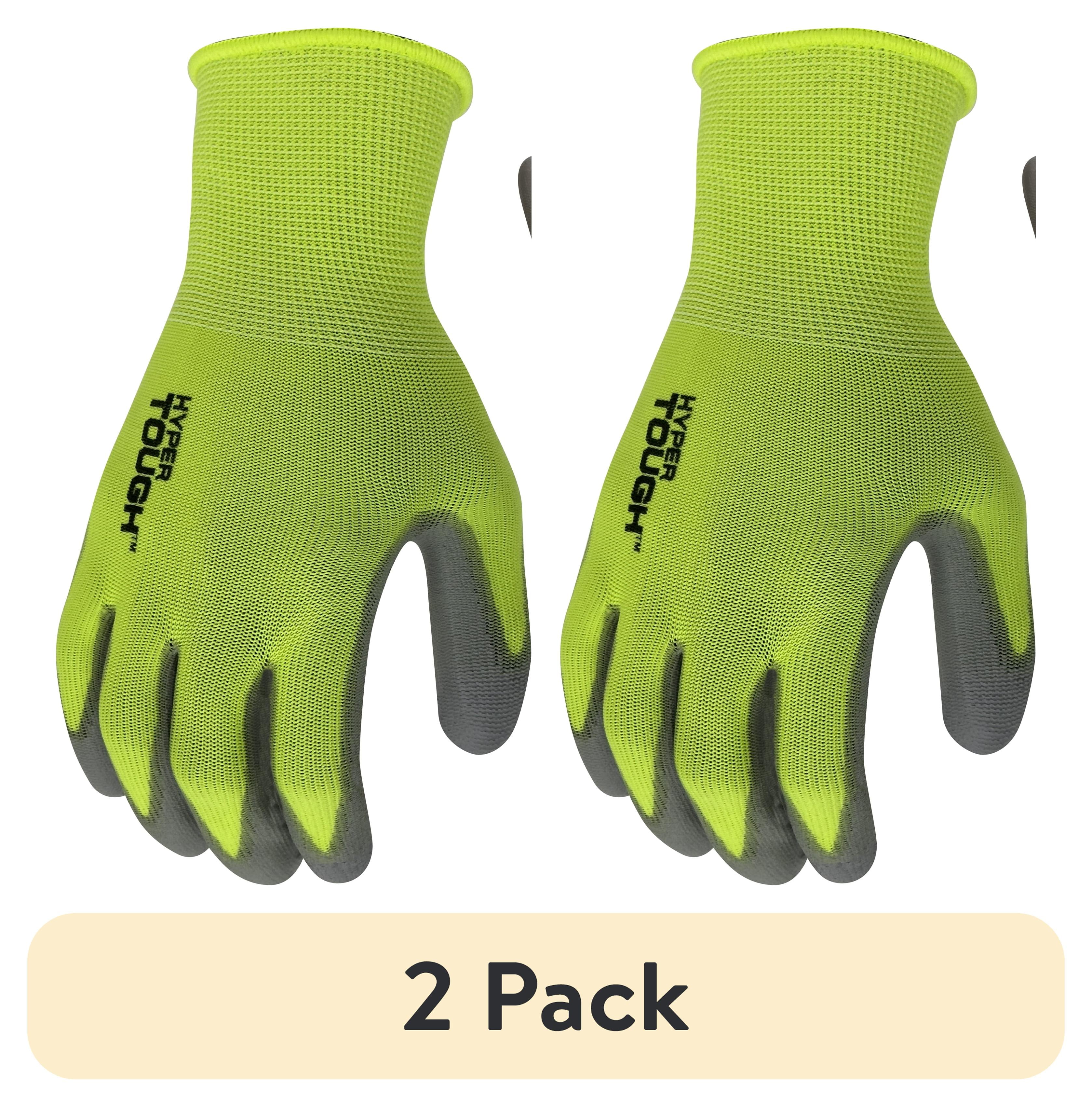 (2 pack) Hyper Tough Hi-Visibility Glove, Polyester Coating, Neon Green, Size Large, 3 Pairs