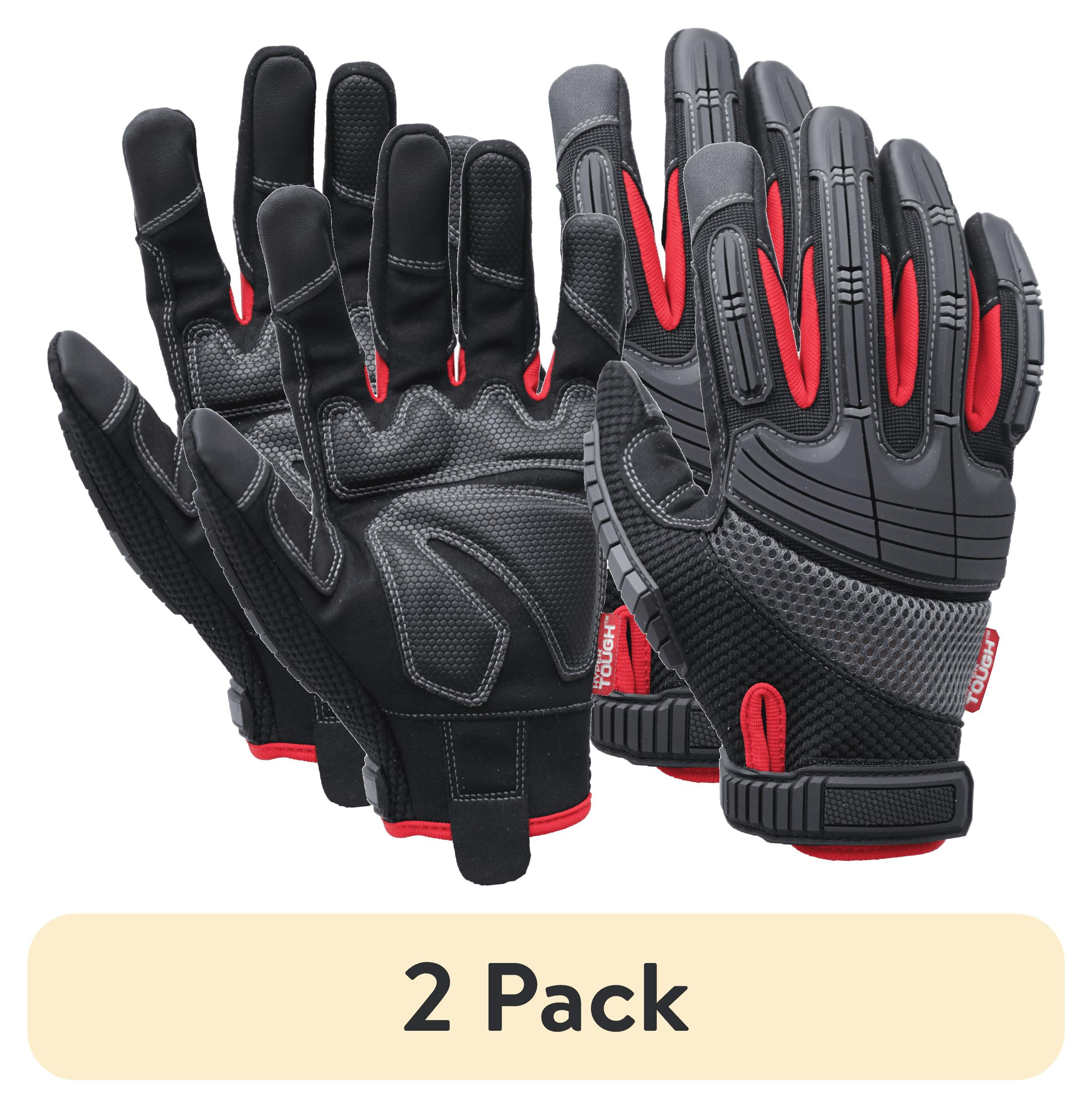 (2 pack) Hyper Tough High Performance Black Synthetic Leather Mechanic Gloves, Men's Medium