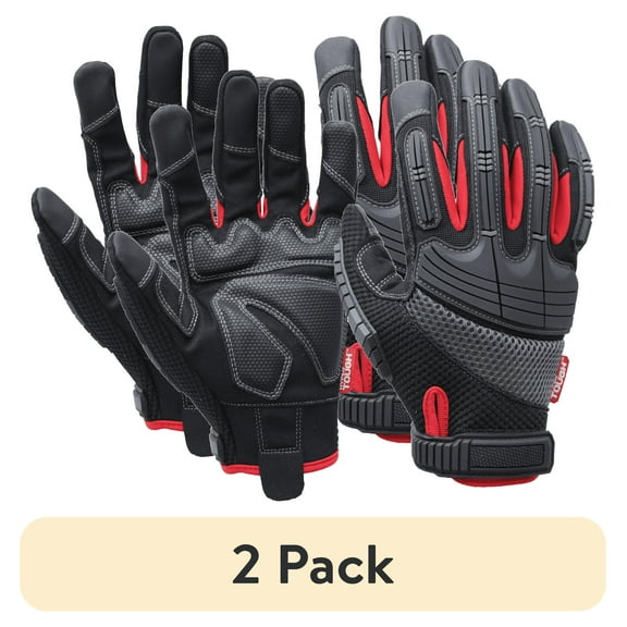(2 pack) Hyper Tough High Performance Black Synthetic Leather Mechanic Gloves, Men's X-Large