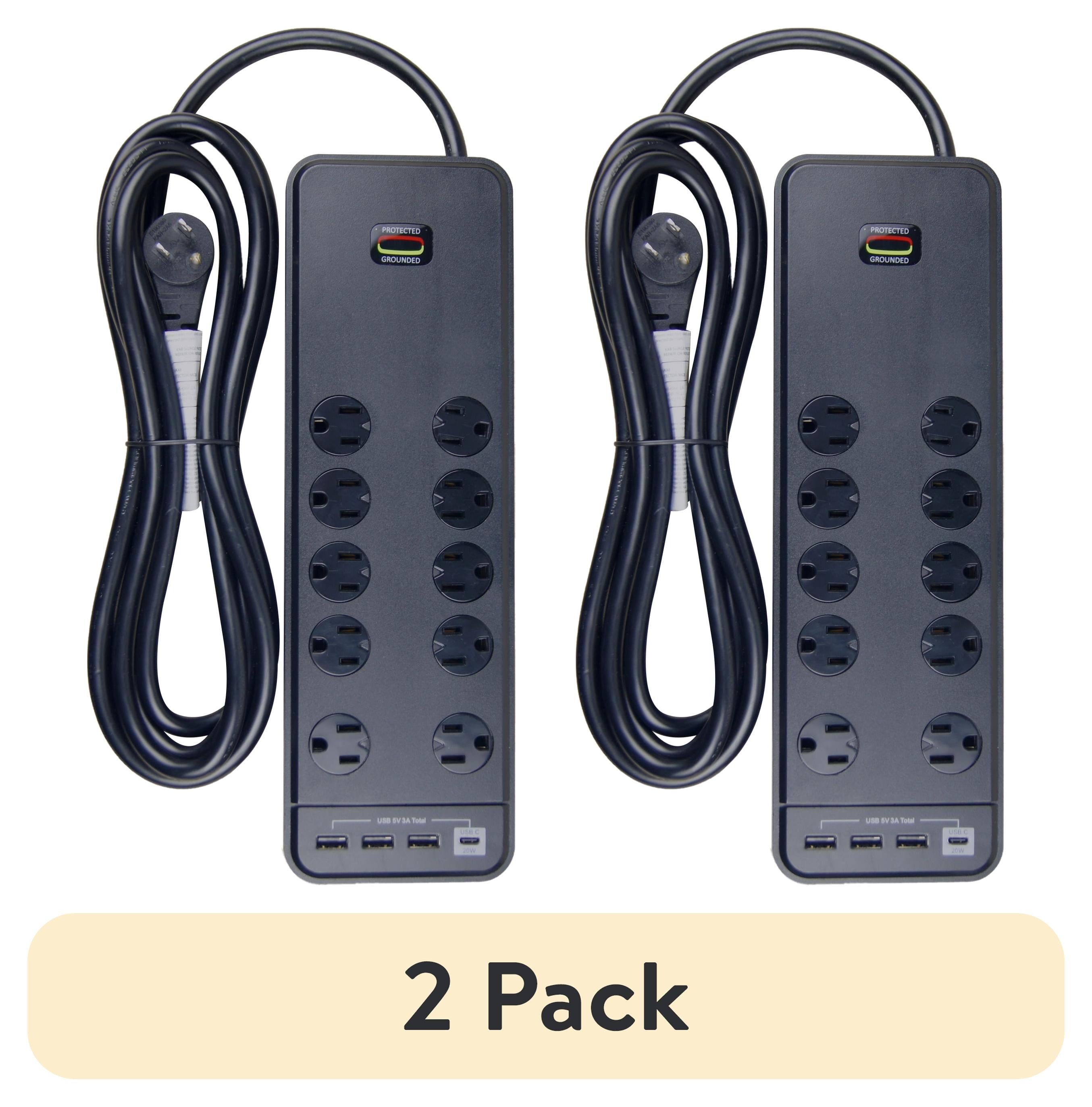(2 pack) Hyper Tough Indoor 10-Outlet 10ft Surge Protector 2480-Joule Protection with 4 USB Ports, Black