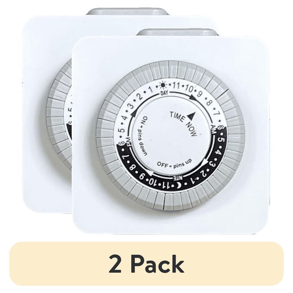 (2 pack) Hyper Tough Mini Analog Indoor Timer with 1 Polarized Outlet, 2-Pronged Outlet, 15 Amps