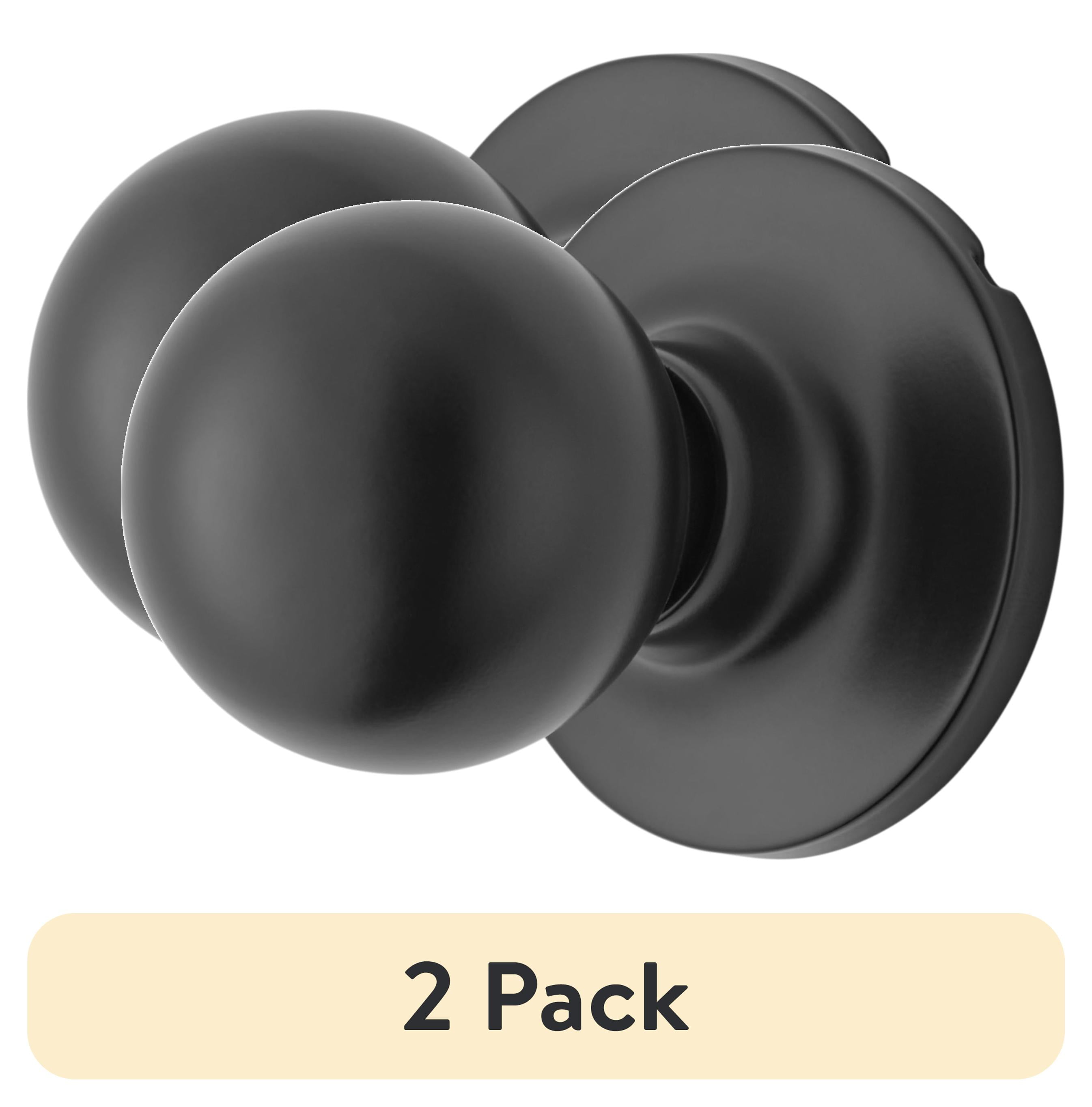 (2 pack) Hyper Tough Interior Non-Locking Ball Passage Hall & Closet Doorknob Matte Black Finish