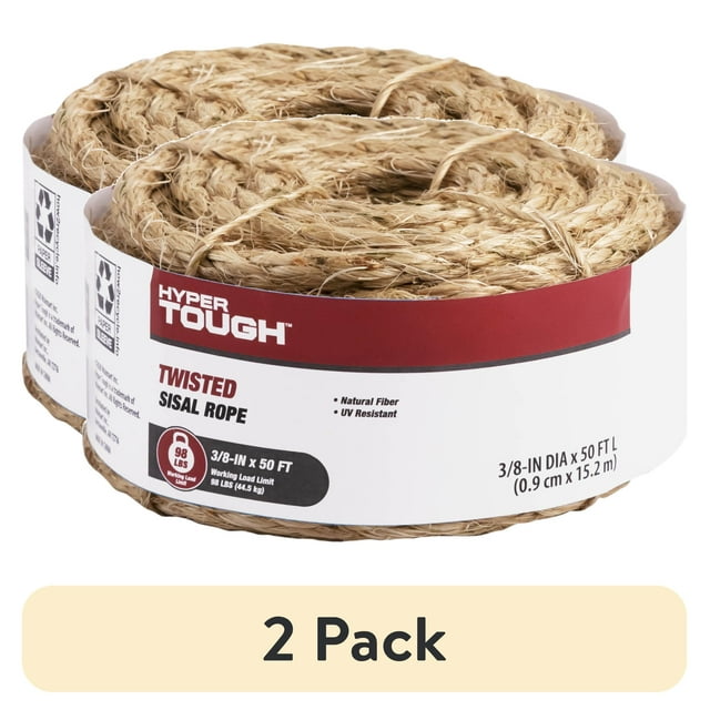 (2 pack) Hyper Tough 8025L-4HT Sisal Rope, 3/8