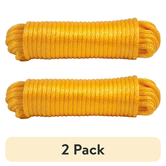 (2 pack) Hyper Tough Item MFP1675-2HT is a Solid Braid Polypropylene 1/2" Diameter x 75' Length Rope, Orange