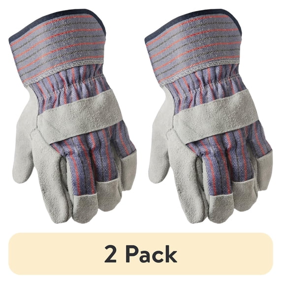 (2 pack) Hyper Tough Leather Palm Multi-Use Work Gloves, Glacier Gray