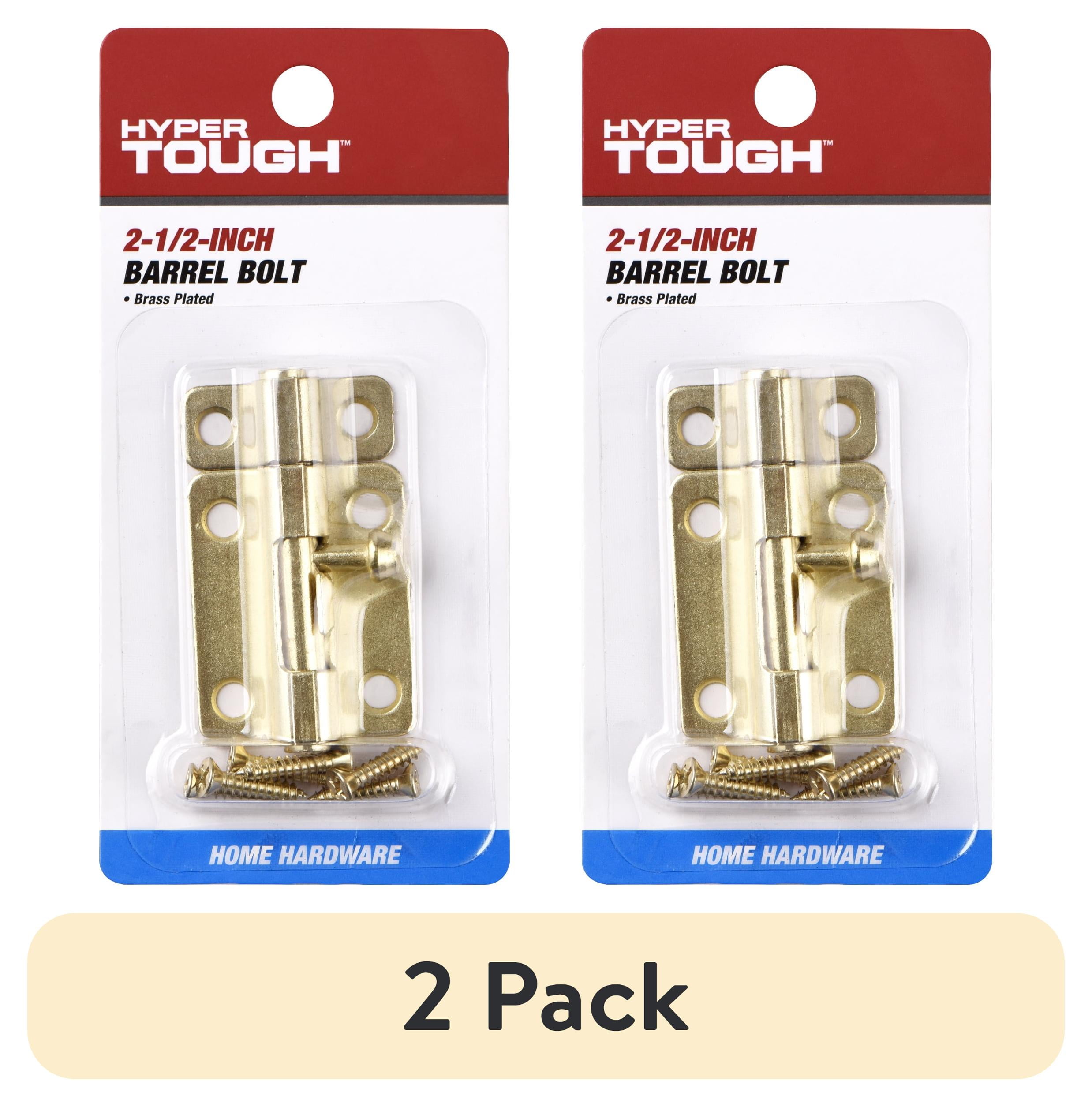 (2 pack) Hyper Tough New 2-1/2 in. Steel Barrel Bolt, Brass Plated. Assembled product length:2.508 in. Mounting screws included.