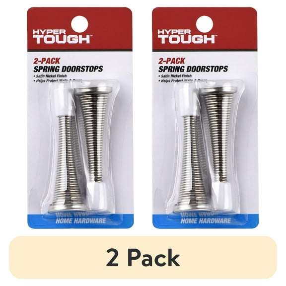 (2 pack) Hyper Tough New Spring Doorstop, Satin Nickel, 2 Pack, 0.795 X 2.9 X 0.795 inch