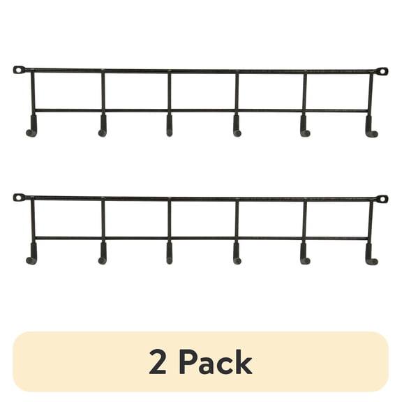 (2 pack) Hyper Tough Screw Mounted Steel Multi-Hook Rack, Black Finish, 2.5 in x 5.72 in x 17 in
