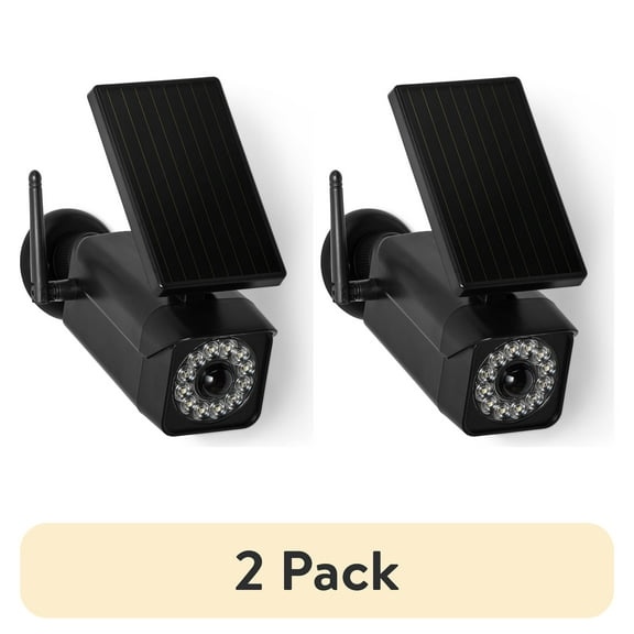 (2 pack) Hyper Tough Solar Motion Security Light, Simulated Camera, Black, 120 Beam Angle, 800 Lumens