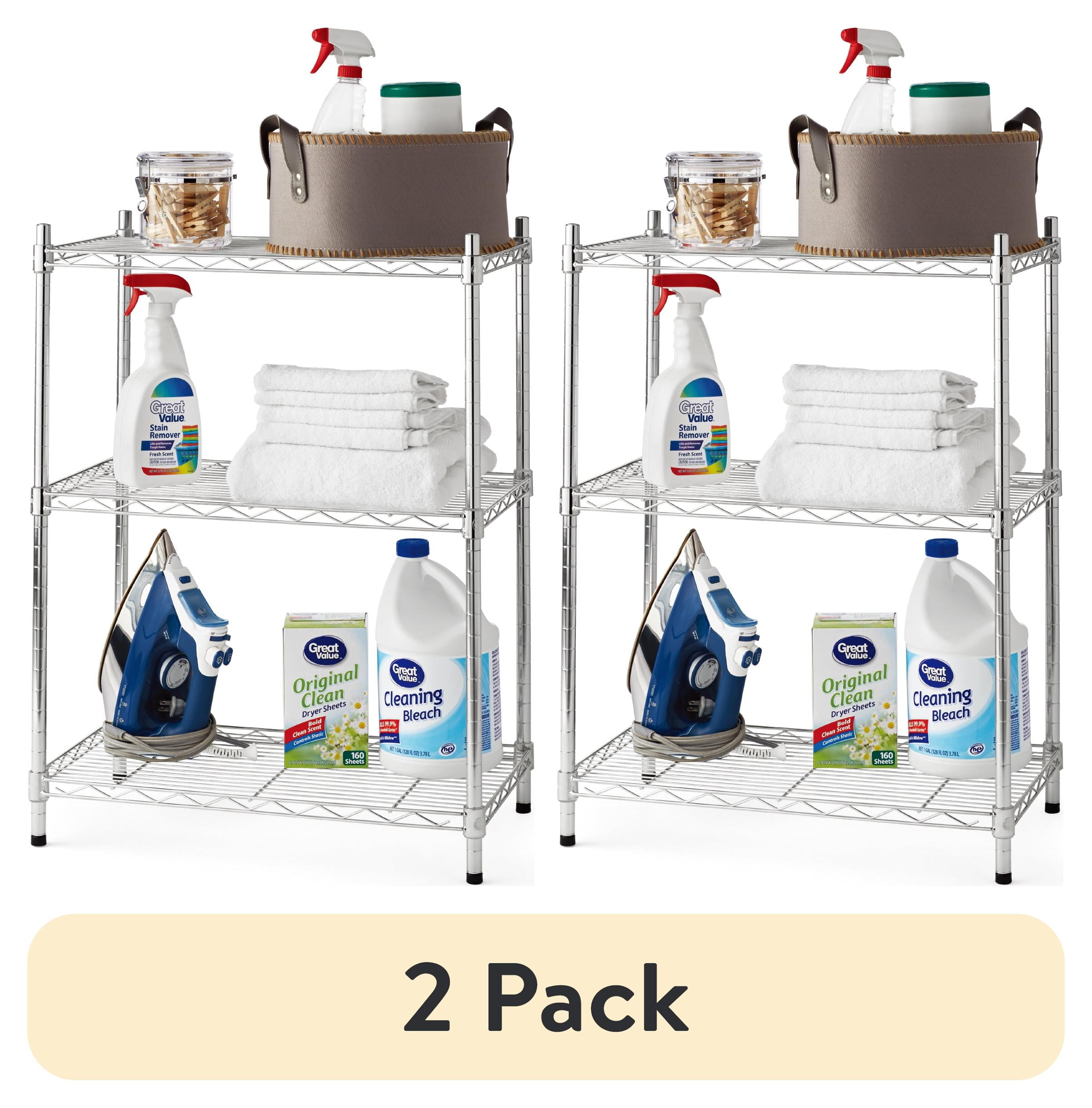 (2 pack) Hyper Tough Steel 3-Tier Storage Shelf Unit 30.60"H x 13.40"W x 23.20"D, 750lb Total Capacity, Chrome