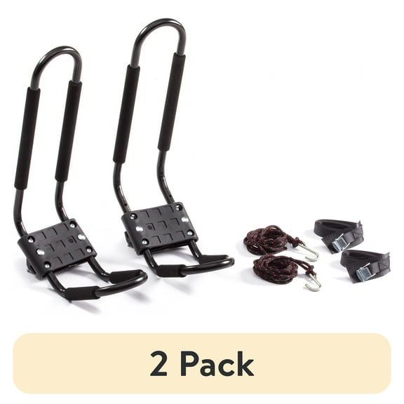(2 pack) Hyper Tough Universal Roof-Mounted  Black J-Rack Kayak Exterior Carrier, Straps & Hardware, 4ATT03