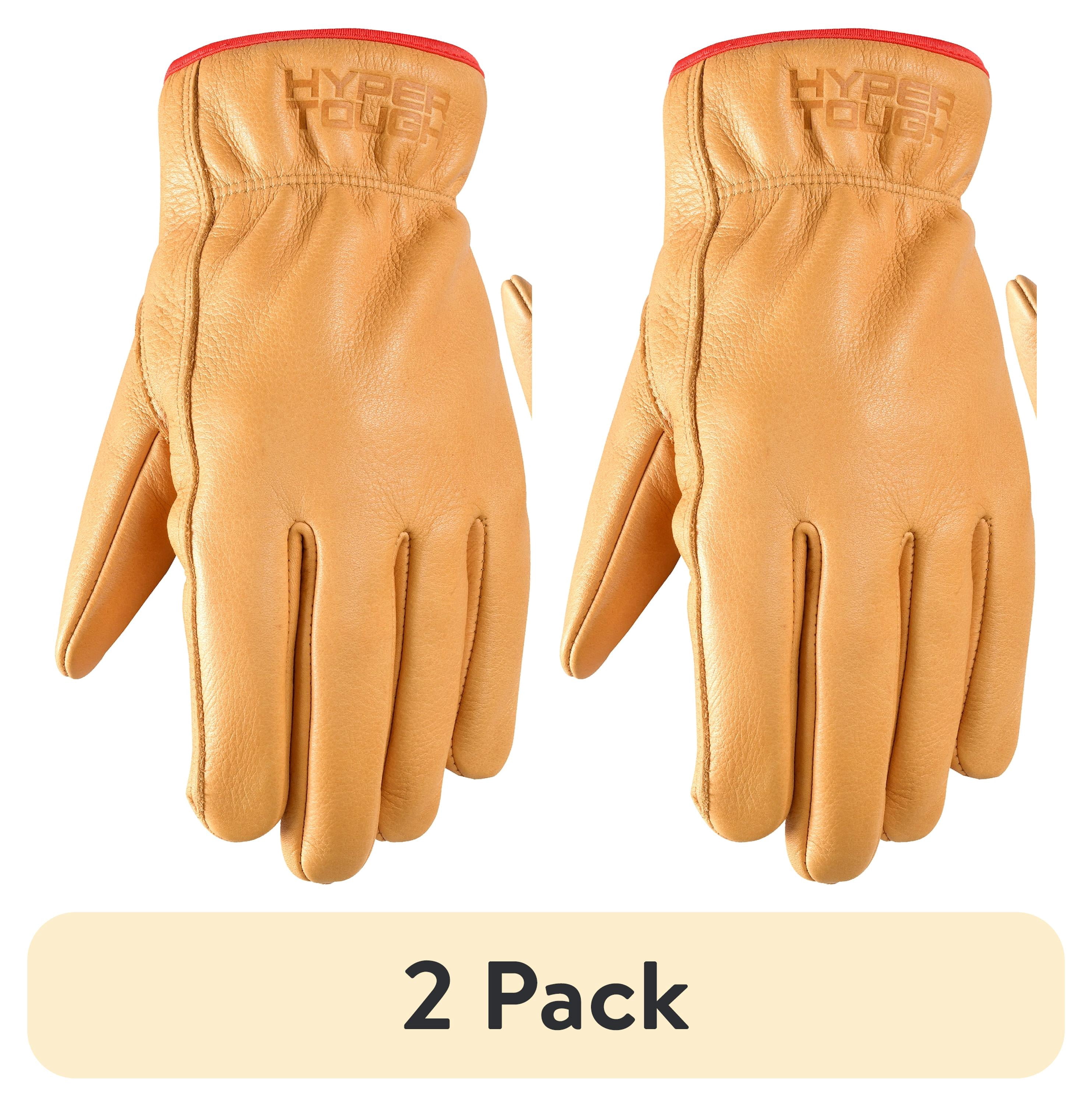 (2 pack) Hyper Tough Water Resistant Men's Cowhide Leather Work Gloves, Brown, SIze Medium