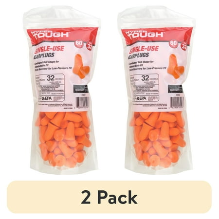 (2 pack) HyperTough Single-Use Foam Earplugs 60 Pair Pack