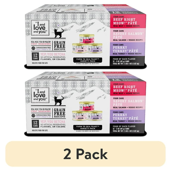 (2 pack) "I and love and you" Farm 2 Sea Cat Food, Variety Pack (Beef, Salmon, Turkey)