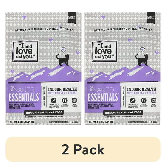 (2 pack) "I and love and you" Naked Essentials Dry Cat Food, Indoor Health, 3.4 lb Bag