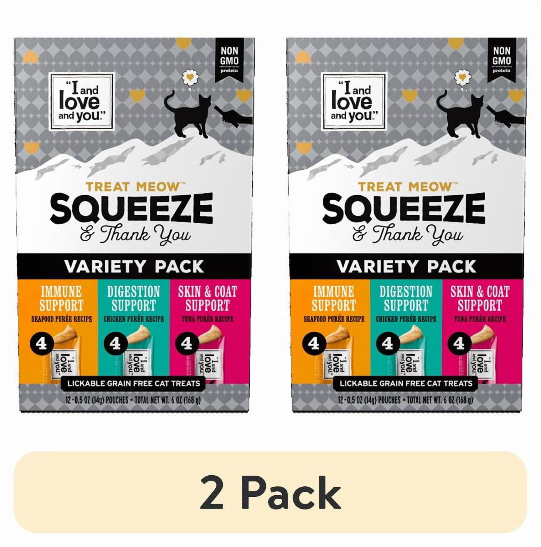 (2 pack) "I and love and you" Treat Meow Squeeze & Thank You Lickable Cat Treat Variety Chicken/Tuna