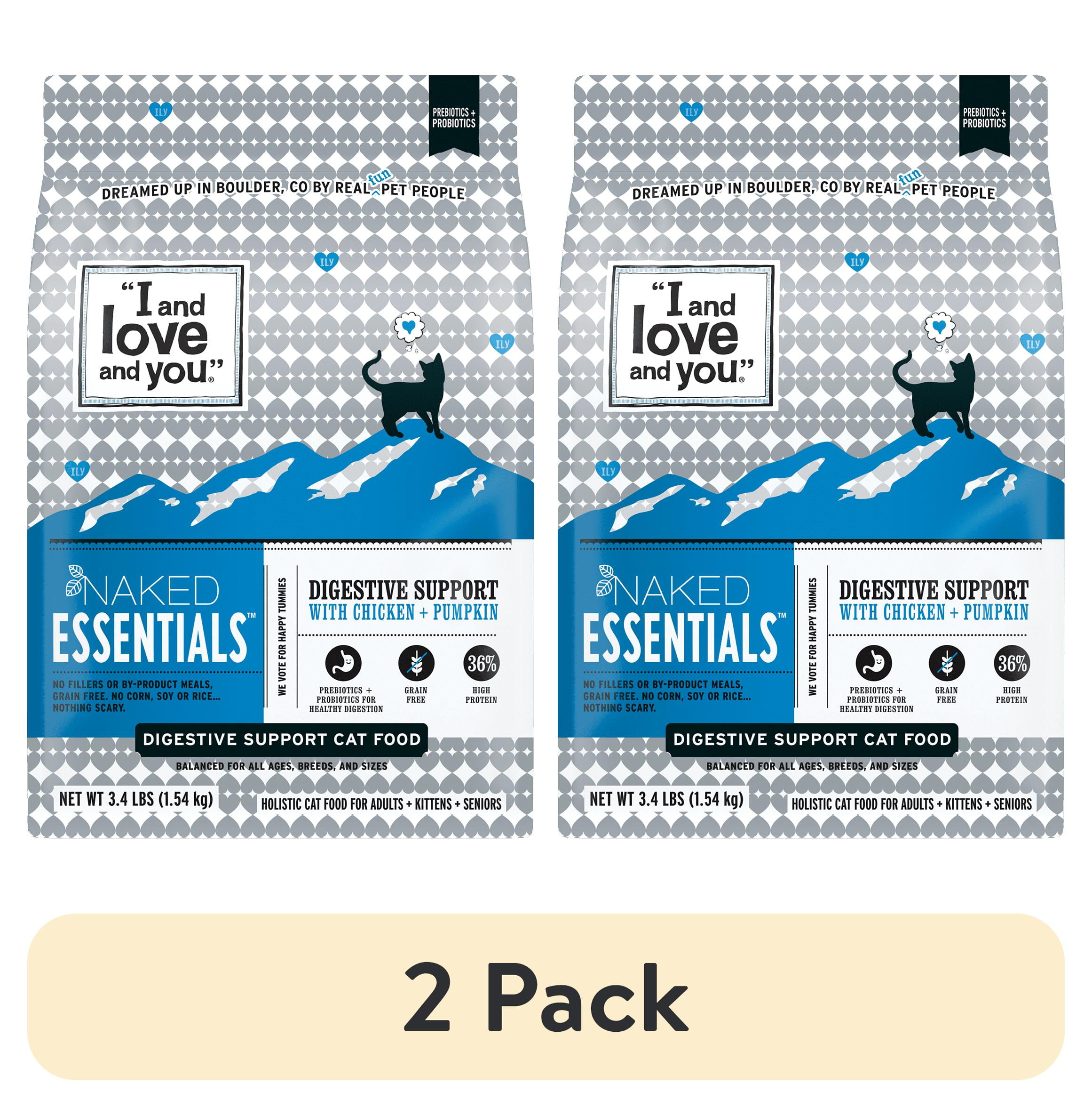 (2 pack) "I and love and you" Naked Essentials Dry Cat Food, Digestive Support Chicken and Pumpkin Recipe, Grain Free, Real Meat, No Fillers, 3.4 lb Bag