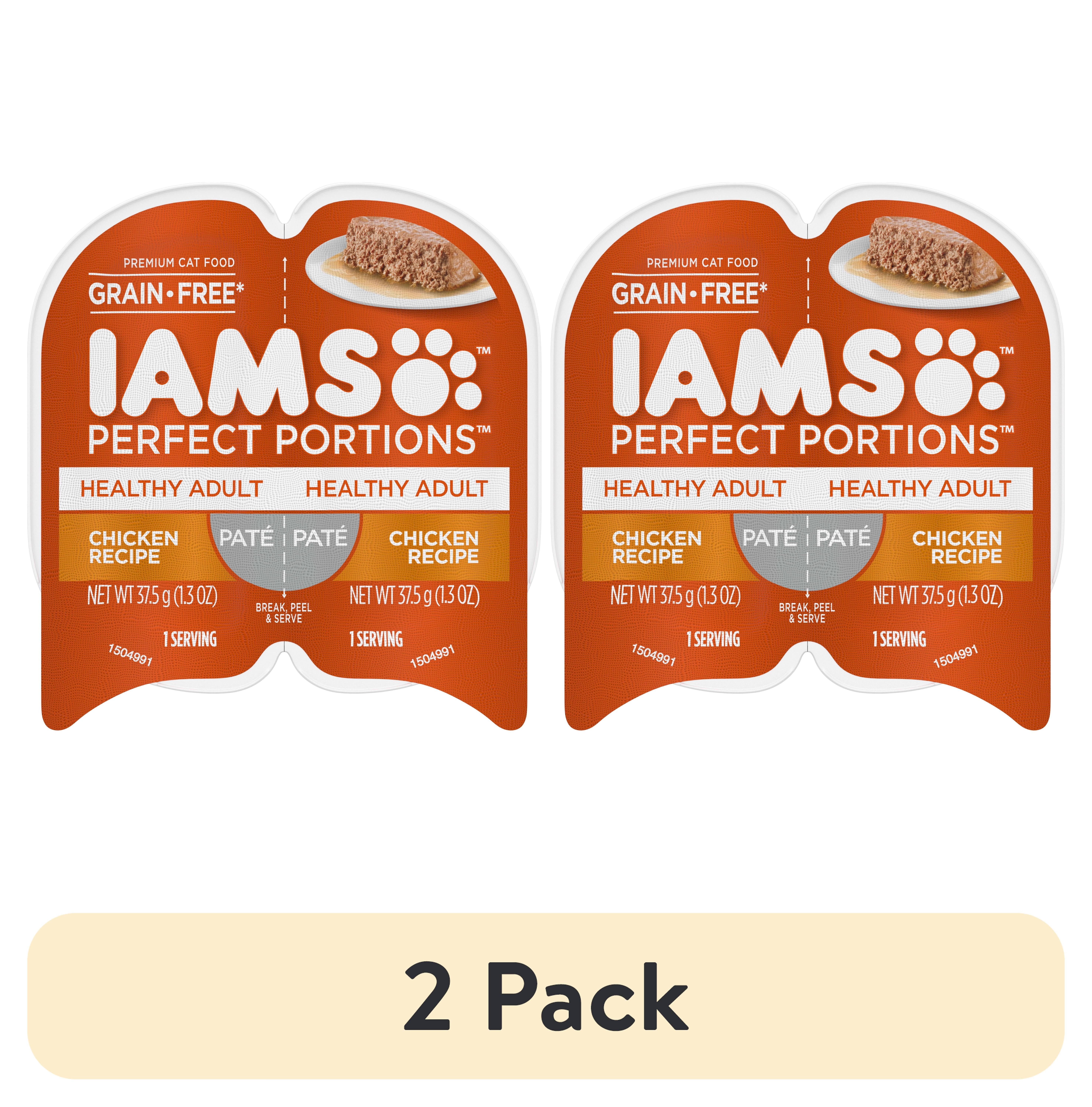 (2 pack) IAMS PERFECT PORTIONS Healthy Adult Grain Free Wet Cat Food Pat©, Chicken Recipe, 2.6 oz. Easy Peel Twin-Pack Tray