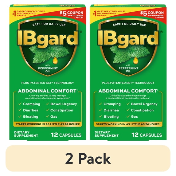 (2 pack) IBgard Gut Health Supplement, Peppermint Oil Capsules for Abdominal Comfort, 12 Capsules