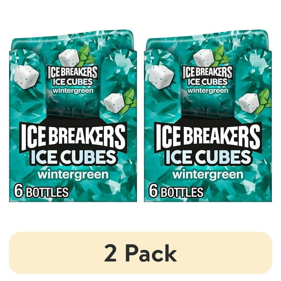 (2 pack) ICE BREAKERS Ice Cubes Wintergreen Sugar Free Chewing Gum Bottles, 3.24 oz (6 Count, 40 Pieces)
