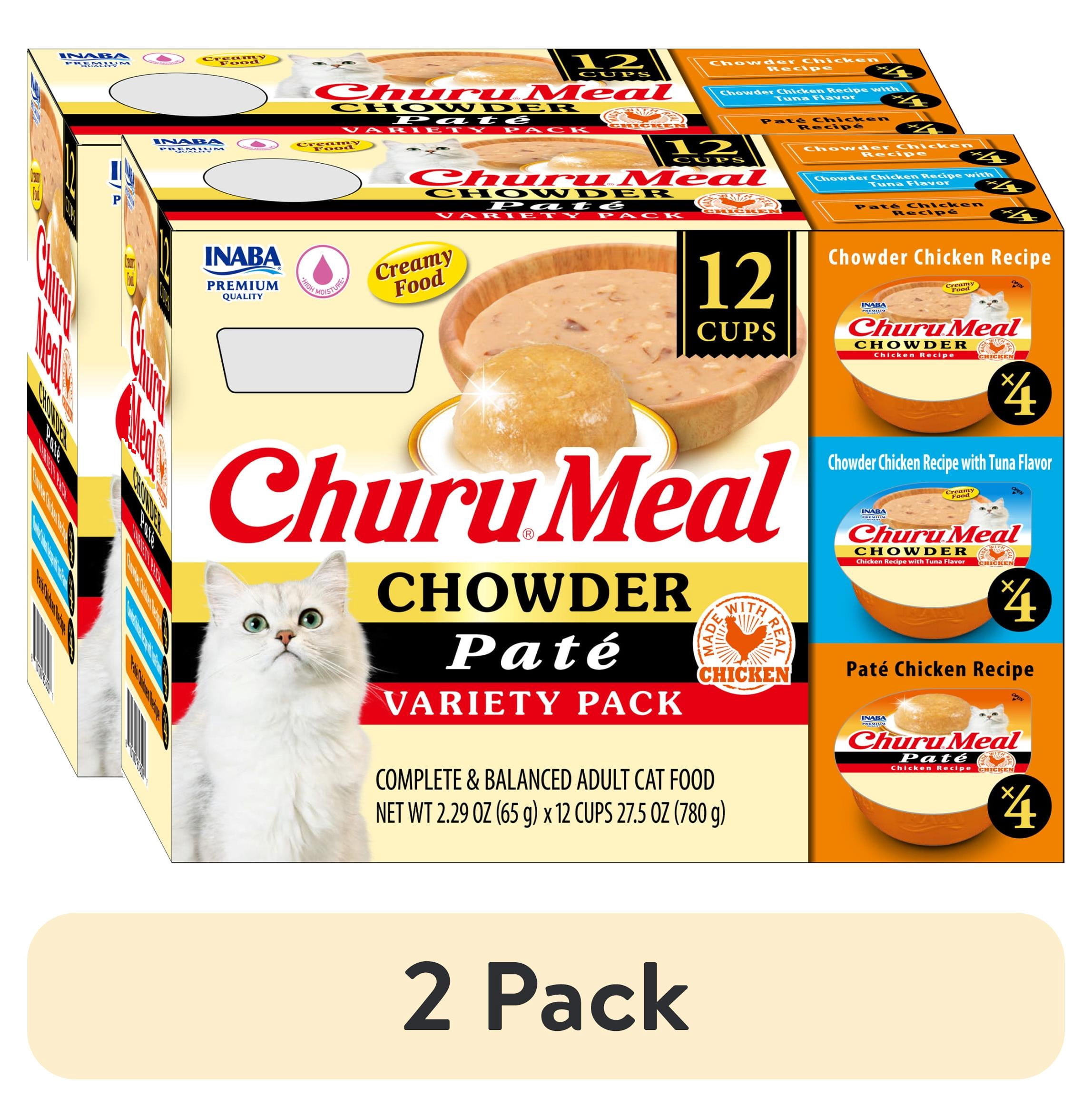 (2 pack) INABA Churu Meal Chowder Adult Wet Cat Food, 2.29 oz cup, 12-Count, Chowder & Pate Variety Pack