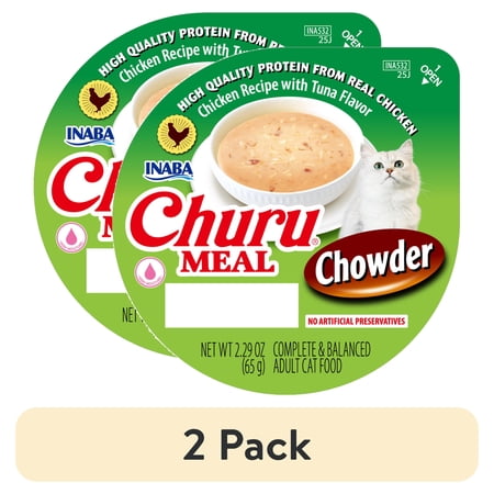 (2 pack) INABA Churu Meal Chowder Adult Wet Cat Food, 2.29 oz cup, Chicken Recipe with Tuna Flavor
