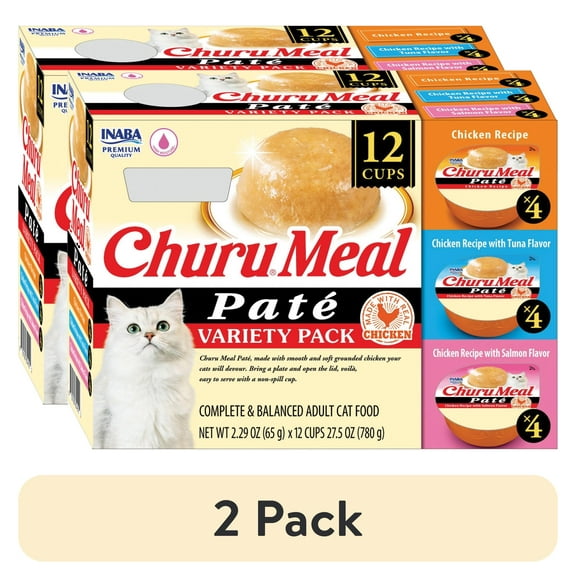 (2 pack) INABA Churu Meal Paté Adult Wet Cat Food, 2.29 oz cup, 12-count, Chicken Variety Pack