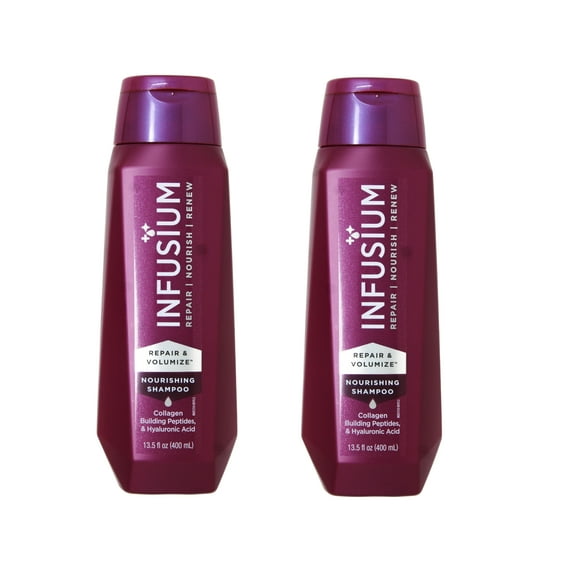 (2 pack) INFUSIUM Shampoo Repair & Volumize, Repair/Nourish/ Renew Shampoo, Collagen, Building Peptides & Hyaluronic Acid for Dry & Damaged Hair, 13.5 FL OZ