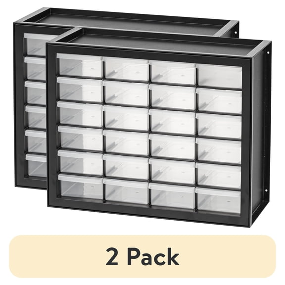 (2 pack) (2 pack) IRIS 24 Drawer Stackable Storage Cabinet for Hardware Crafts, Black Small Brick Organizer Utility Chest