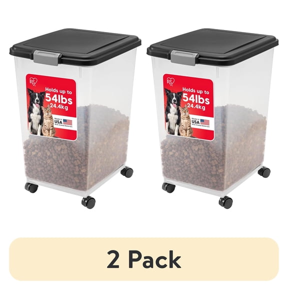(2 pack) IRIS 54 Lbs Airtight Pet Food Container | Dog & Cat Food Storage Bin