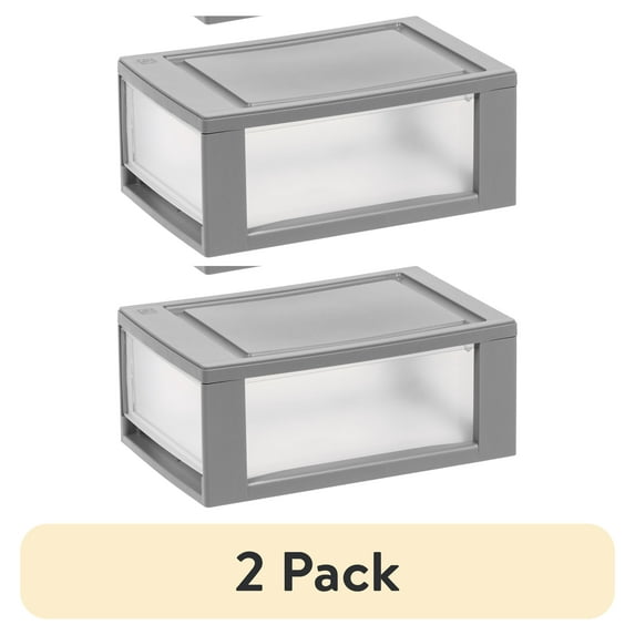 (2 pack) IRIS USA, 6QT Plastic Storage Modular Stacking Drawers, Set of 2 - Elephant Gray
