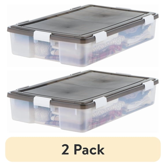 (2 pack) (2 pack) IRIS Underbed 47 Qt Storage Bins with Lids and Tight Latch and Seal - Gray/Clear