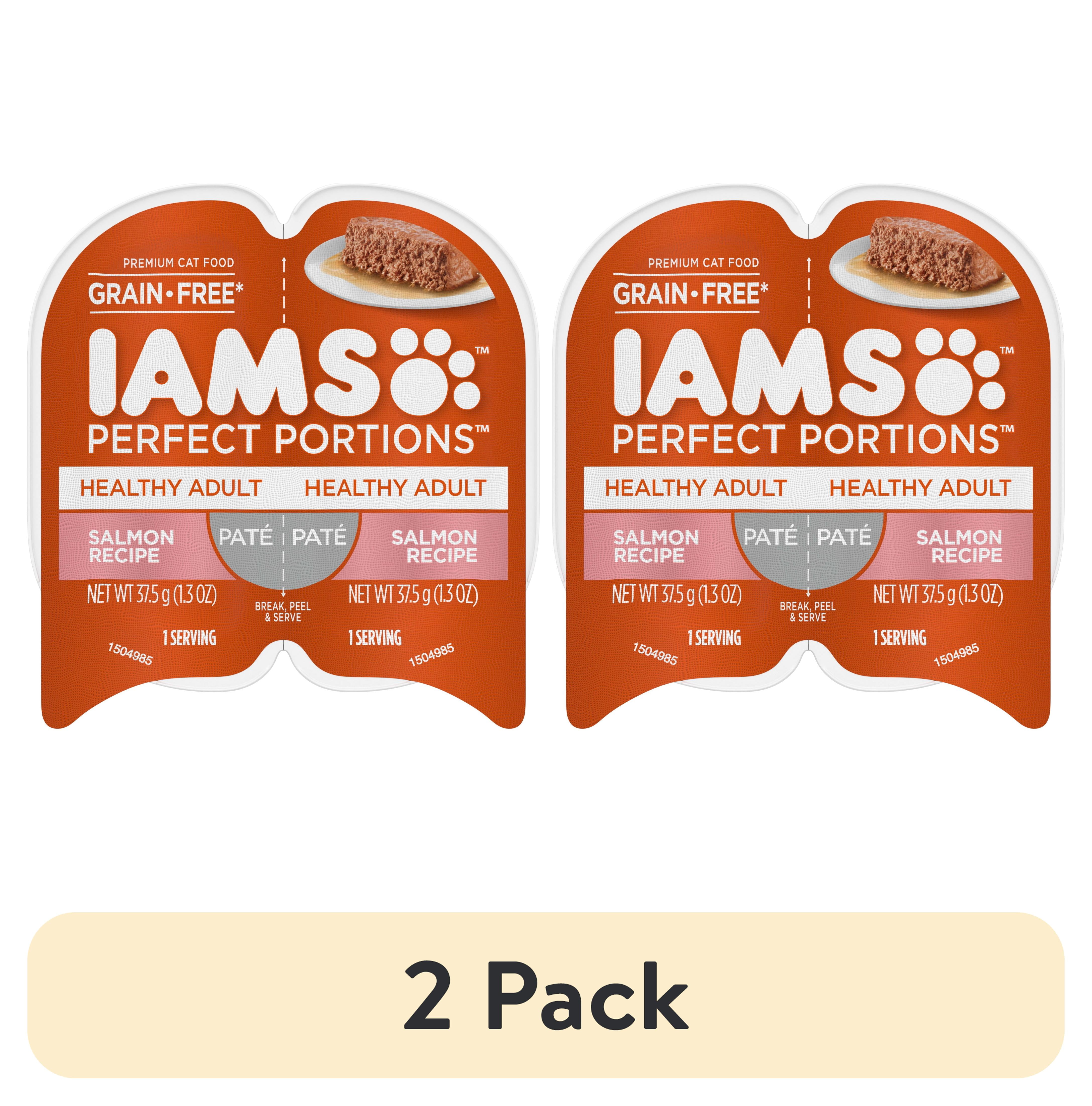 (2 pack) Iams Perfect Portions Pate Salmon Recipe Healthy Adult Cat Food, 2.6 Oz Twin-Pack Tray