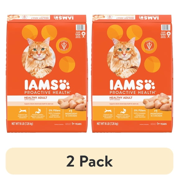 (2 pack) Iams Proactive Health Chicken Flavor Dry Cat Food, 16 Lb Bag