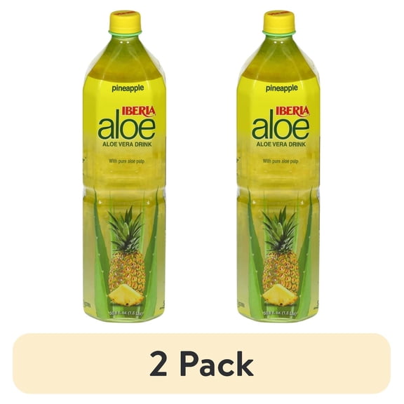 (2 pack) Iberia Pineapple Aloe Vera Drink with Pure Aloe Pulp 50.8 fl oz