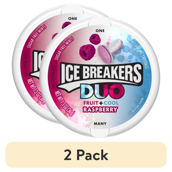 (2 pack) Ice Breakers Duo Fruit + Cool Raspberry Sugar Free Mints, 1.3 oz