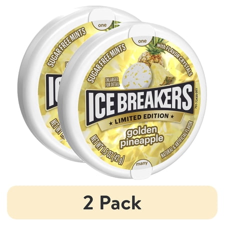 (2 pack) Ice Breakers Golden Pineapple Sugar Free Mints, Tin 1.5 oz