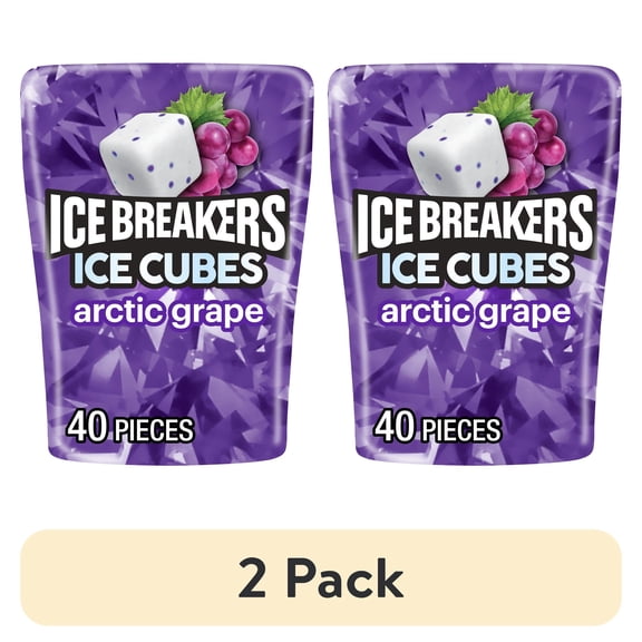 (2 pack) Ice Breakers Ice Cubes Arctic Grape Flavored Sugar Free Chewing Gum, Bottle 3.24 oz, 40 Pieces