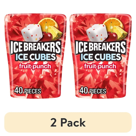 (2 pack) Ice Breakers Ice Cubes Fruit Punch Flavored Sugar Free Chewing Gum, Bottle 3.24 oz, 40 Pieces