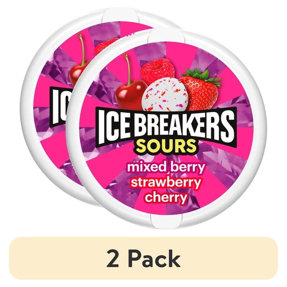 (2 pack) Ice Breakers Sours Assorted Fruit Flavored Sugar Free Mints, Tin 1.5 oz