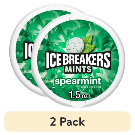 (2 pack) Ice Breakers Spearmint Flavored Sugar Free Mints, Puck 1.5 Oz