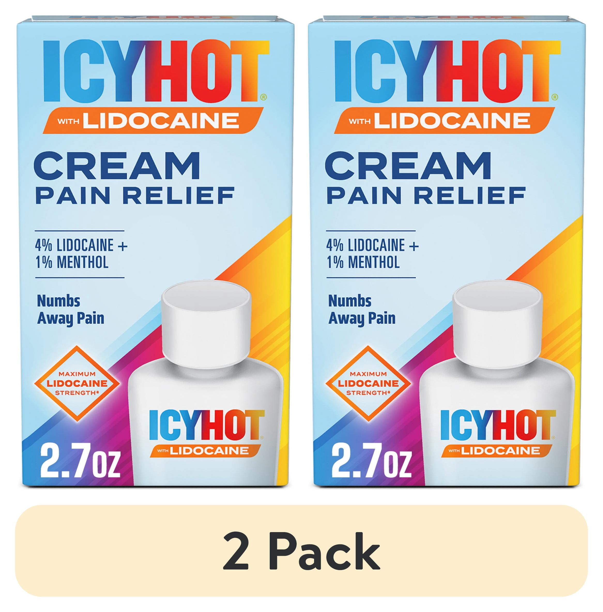 (2 pack) Icy Hot Lidocaine Pain Relief Cream, Numb Aggravated Nerves With Max Strength Lidocaine 4% and Menthol 1%, Fast-Acting Pain Relief for Minor Pain, Backaches, Sprains and Strains, 2.7 oz